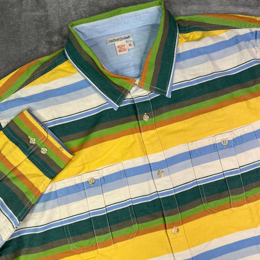 Carbon 2 Cobalt Button Down Shirt Mens XL Multicolor Striped‎ Cotton Long Sleeve